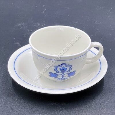 Cup with saucer with blue decor - View from front - Bohemia Settler Tableware